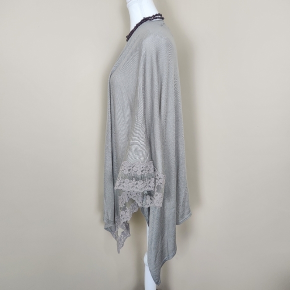 LC Lauren Conrad Womens Gray Kimono Lace Trim One Size Lightweight - Picture 6 of 10